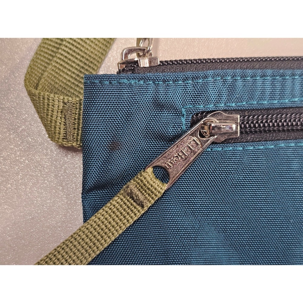 LL Bean Nylon Zippered Utility Pouch Teal Blue Olive Green Travel Organizer Bag - Picture 6 of 8